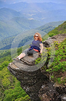 Woman on Rock Ledge Craggy Pinnacle Asheville North Carolina