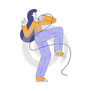 Woman Rock and Pop Singer with Microphone Singing Performing on Stage Vector Illustration