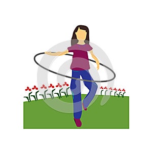 woman rotates hula hoop vector vector sign and symbol isolated on white background, woman rotates hula hoop vector logo concept