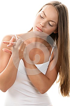 Woman rubbing her hands photo