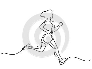 Woman Runner. Continuous One Line Drawing. Young woman athlete run sprint.