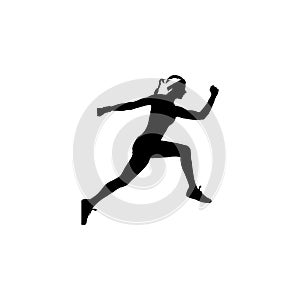 Woman runner icon. Simple style Woman runner running tournament poster background symbol. Woman runner brand logo design element.