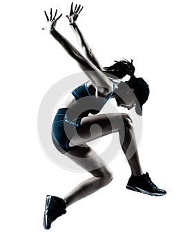 Woman runner jogger jumping silhouette photo