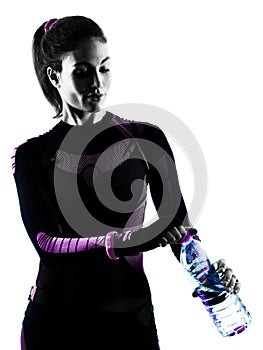 woman runner running jogger jogging drinking water isolated silh