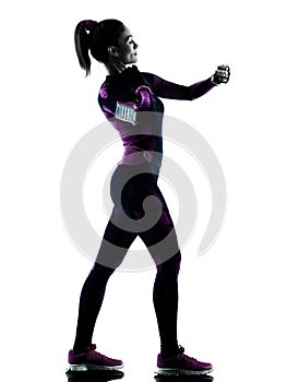 Woman runner running jogger jogging isolated silhouette shadow