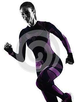 Woman runner running jogger jogging isolated silhouette shadow