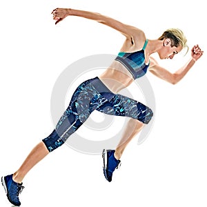 Woman runner running jogger jogging isolated white background