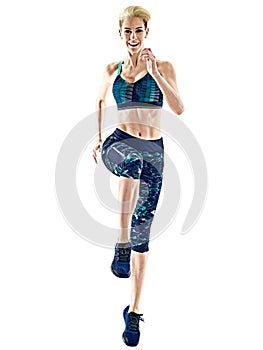 Woman runner running jogger jogging isolated white background