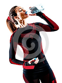 Woman runner running jogger jogging jumpsuit isolated white background