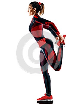 Woman runner running jogger jogging jumpsuit isolated white background