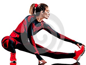 woman runner running jogger jogging jumpsuit isolated white background