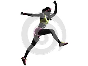 Woman runner running jumping shouting silhouette