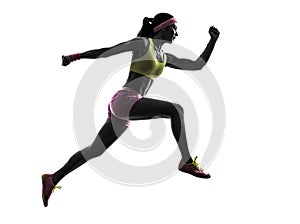 Woman runner running jumping silhouette