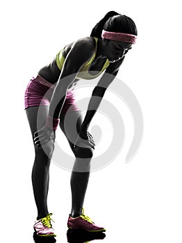 Woman runner running tired breathless silhouette