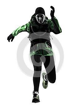 Woman runner running trekking silhouette photo