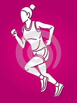 A Woman Running Action Marathon Runner Start Running Cartoon Sport