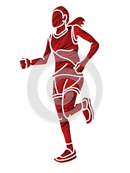 A Woman Running Action Marathon Runner Start Running Cartoon Sport