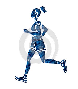 A Woman Running Action Marathon Runner Start Running Cartoon Sport