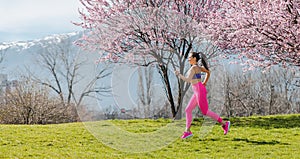 Woman running fast for sport on sunny day