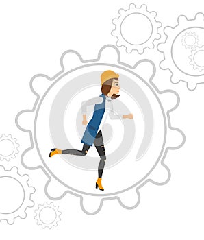 Woman running inside the gear