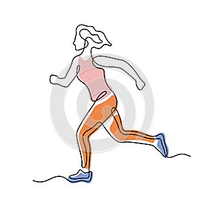 Woman running one line vector illustration