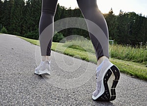 A woman running outdoors