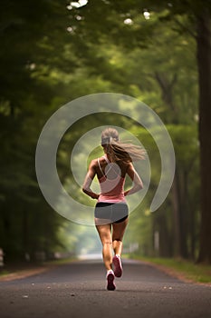 Woman running on the street for exercise with nature background.
