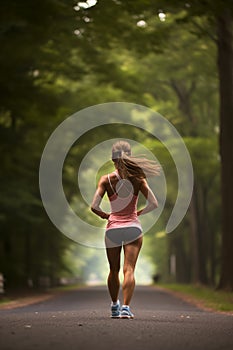 Woman running on the street for exercise with nature background.