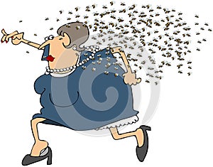 Woman Running From A Swarm Of Bees