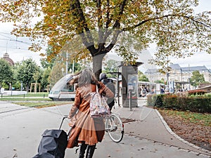 Woman running to catch the bus