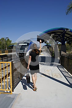 Woman Running to catch Train