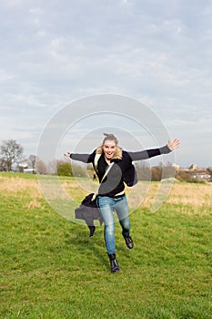 Woman running towards the camera