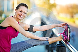 Woman running in urban area