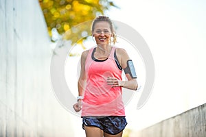 Woman running in urban area