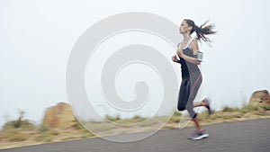 Woman, running and wellness with training, cardio and endurance with activity and challenge with fresh air or nature