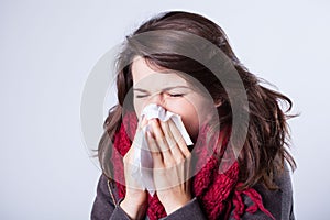Woman with runny nose photo