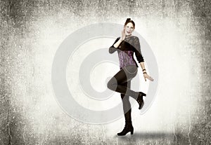 Woman runs in abstract place