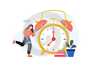 Woman rushing to work. Time management. Timely performance of tasks and achievement goals