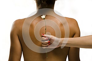 WomanÂ´s back with white flower