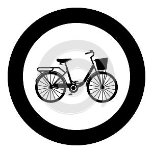 Woman\'s bicycle with basket Womens beach cruiser bike Vintage bicycle basket ladies road cruising icon in circle round black colo