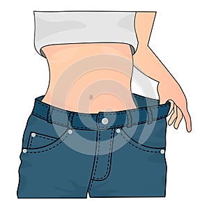 Woman's body after weight loss on white background