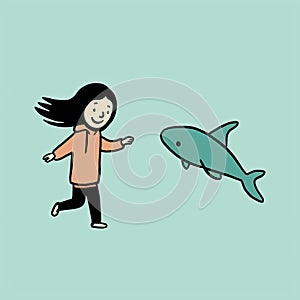 The Woman\'s Chase: A Playful Illustration Of A Shark Hunt