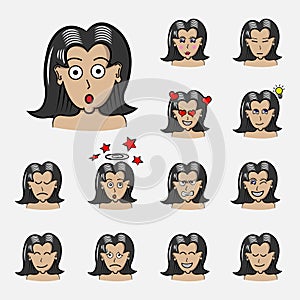 Woman`s emotions Set . Facial expression. Girl Avatar. Hand drawn style vector