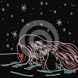 Sad woman crying on a starry night, art, illustration