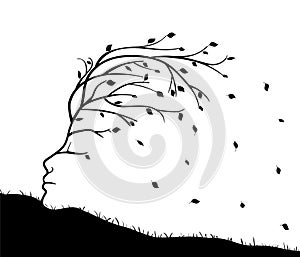 Woman`s face in the form of a tree