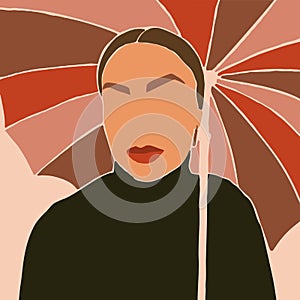 The Woman`s Face with umbrellas Minimal Style. Abstract Contemporary collage in a modern trendy style. Vector