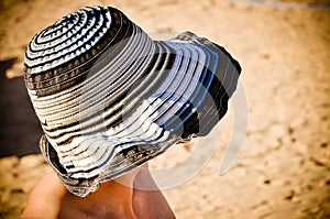 Woman's face under summer hat