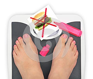 Woman' s feet on bathroom scale