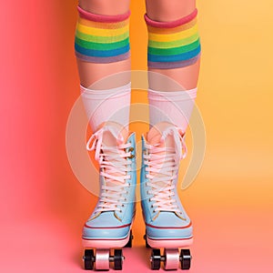 Woman's feet shod in roller skates
