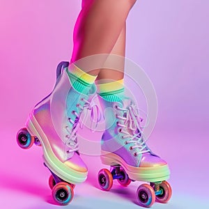 Woman& x27;s feet shod in roller skates